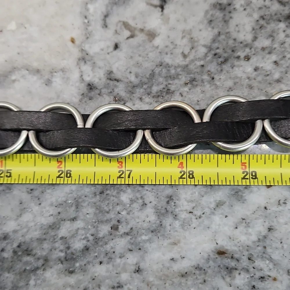 NWT Linea Pelle Black Silver CIRCLES goth 90s Thin Belt   Size Small